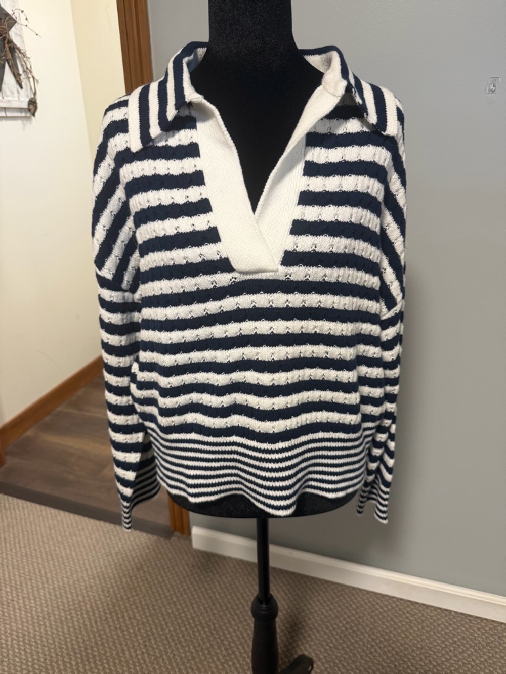 41 Hawthorn Striped Knit Sweater | Petite Small | Navy & White | NWT